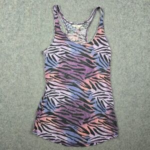 Energie Tank Top Womens Large Purple Zebra Print Burnout Racerback Y2K Grunge